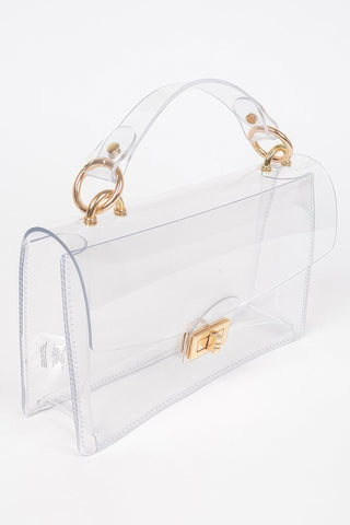 GlimmerGuard Clear Studded Flap Bag with Gold-Tone Hardware