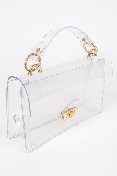 GlimmerGuard Clear Studded Flap Bag with Gold-Tone Hardware