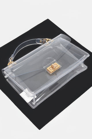 GlimmerGuard Clear Studded Flap Bag with Gold-Tone Hardware
