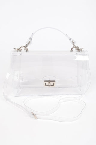 GlimmerGuard Clear Studded Flap Bag with Gold-Tone Hardware