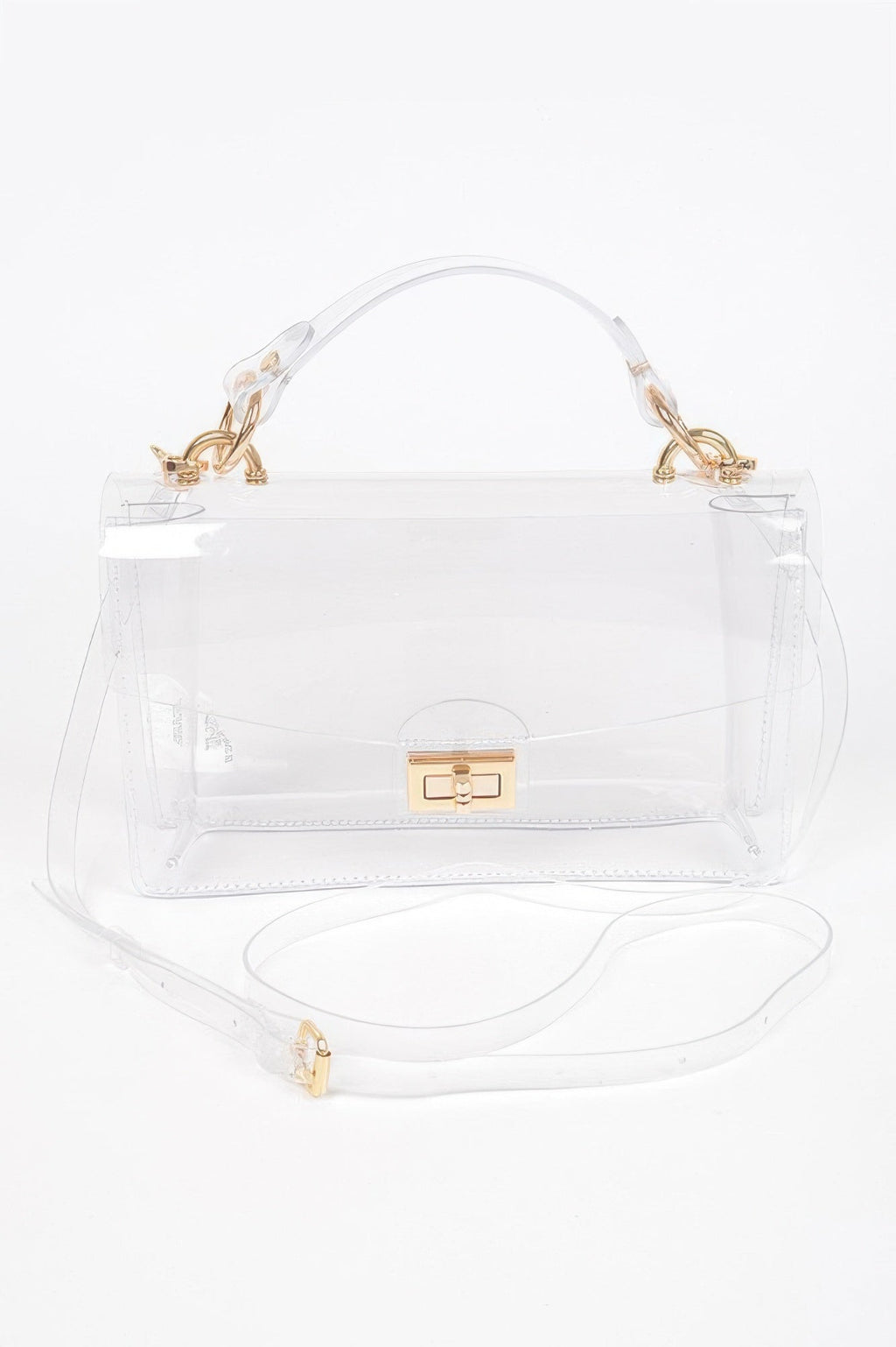 GlimmerGuard Clear Studded Flap Bag with Gold-Tone Hardware