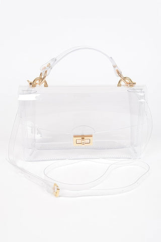 GlimmerGuard Clear Studded Flap Bag with Gold-Tone Hardware