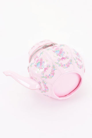 Floral Teapot Novelty Bag with Pearl-Inspired Handle