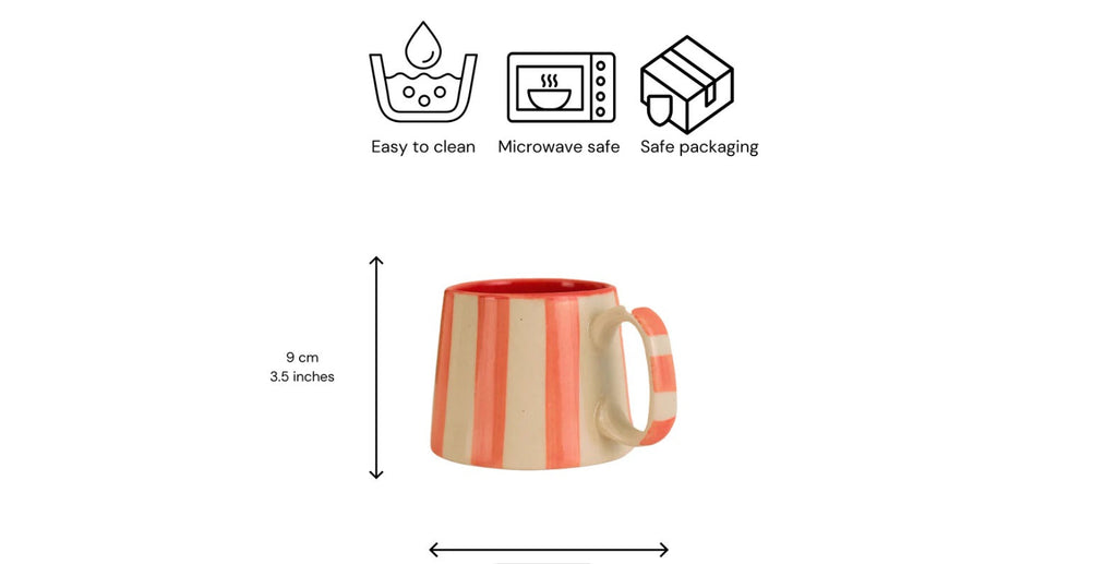 Ceramic Pink Stripe Coffee Cup Set of 4