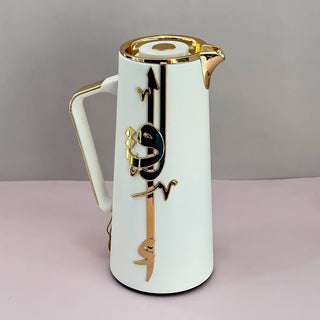 Liqaa Vacuum Flask Thermos – Pearl White & Gold, Elegant Thermal Water Bottle