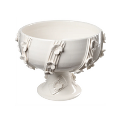White Footed Compote with Wildflowers – Handmade Italian Floral Ceramic Centerpiece Bowl