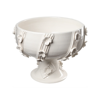 White Footed Compote with Wildflowers – Handmade Italian Floral Ceramic Centerpiece Bowl