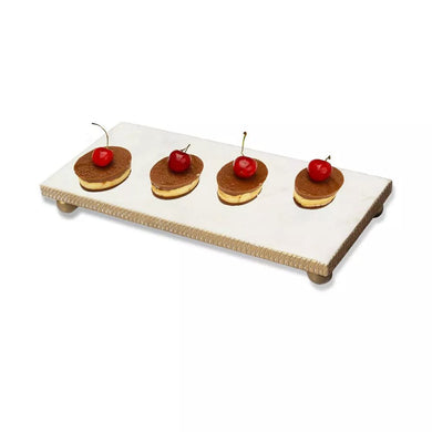 White Marble Oblong Tray with Gold Beaded Edge – 14