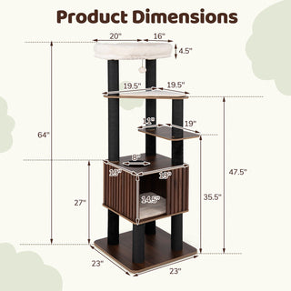 6-Level Wooden Cat Tower with Padded Top Perch and Condo – Brown