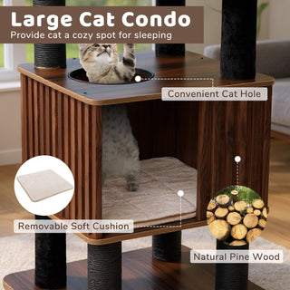 6-Level Wooden Cat Tower with Padded Top Perch and Condo – Brown