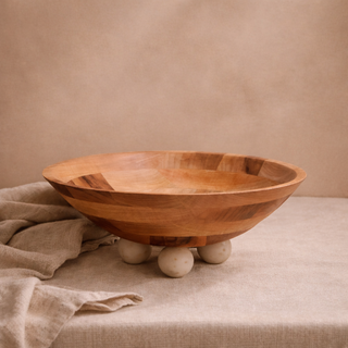 Arjun Wood & White Marble Sculptural Serving Bowl