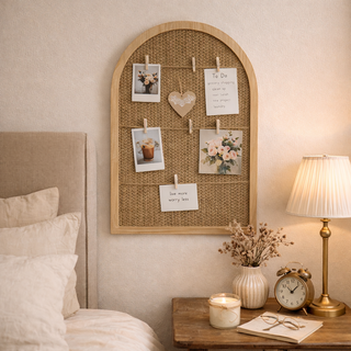 Arched Rattan and Wood Photo Display Board with Clips