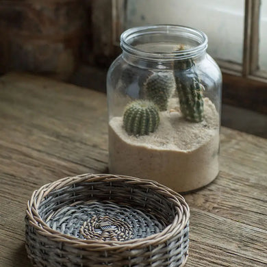 Clear Glass Terrarium Jar with Woven Wicker Base