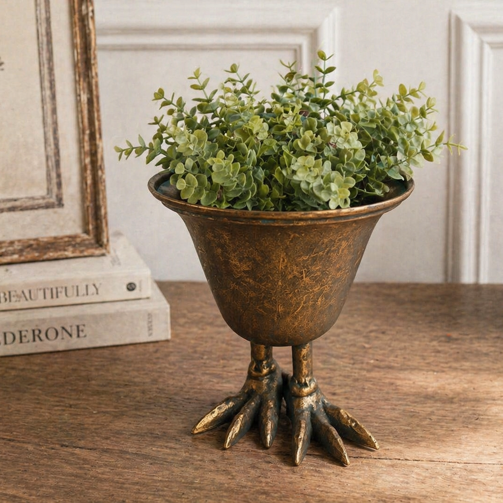 Antique Bronze Planter with Sculpted Bird Claw Feet