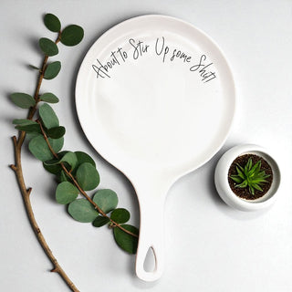 “Stir Up Sh*t” Funny Spoon Rest with Wooden Spoon – Porcelain Kitchen Gift