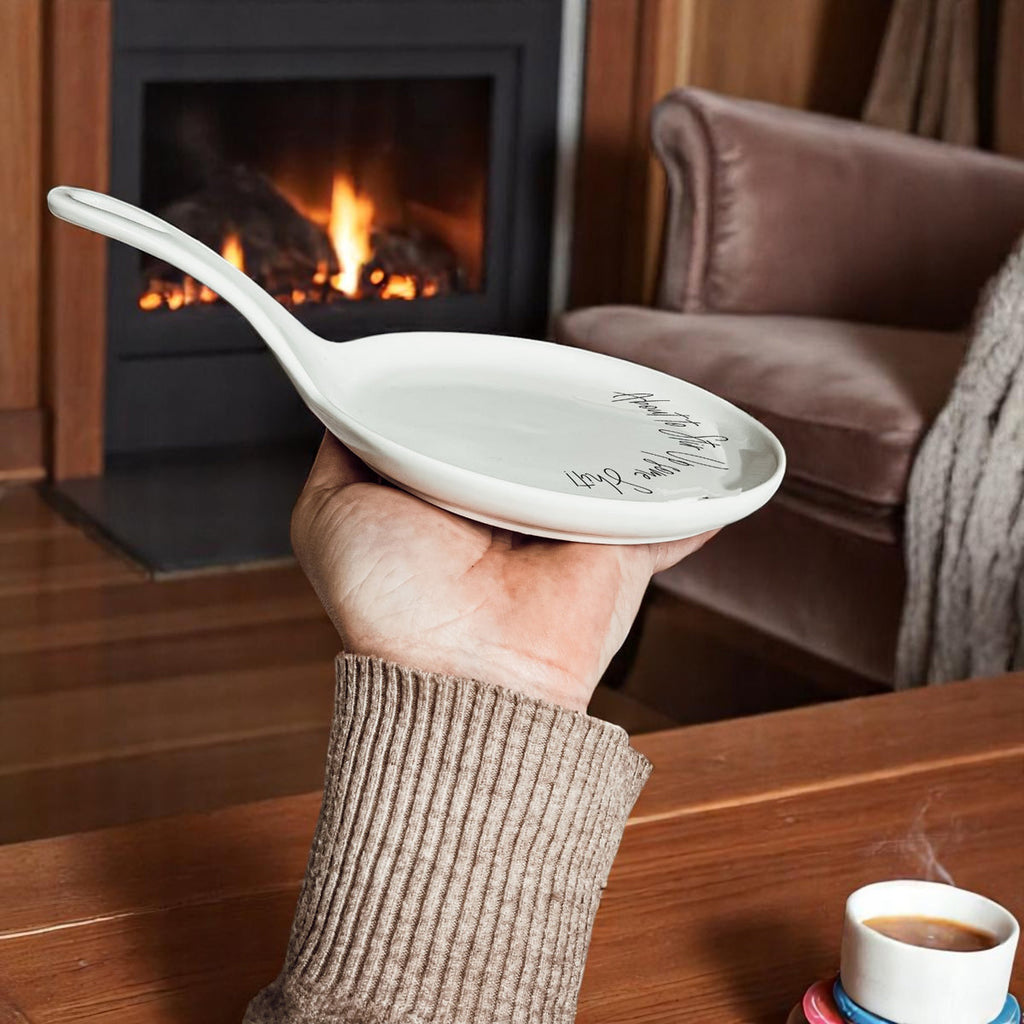 “Stir Up Sh*t” Funny Spoon Rest with Wooden Spoon – Porcelain Kitchen Gift