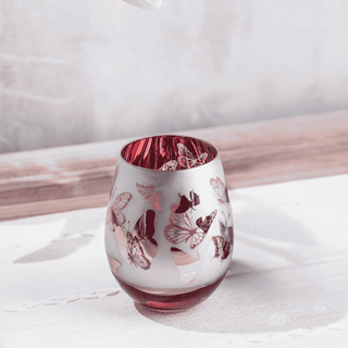 Jeweled Pink Butterfly Stemless Wine Glasses – Set of 2