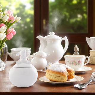 Porcelain Sitting Bunny Sugar Bowl for Easter Table
