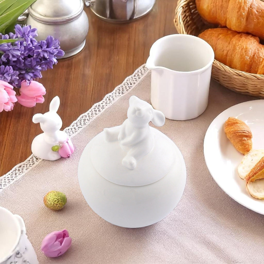 Porcelain Sitting Bunny Sugar Bowl for Easter Table