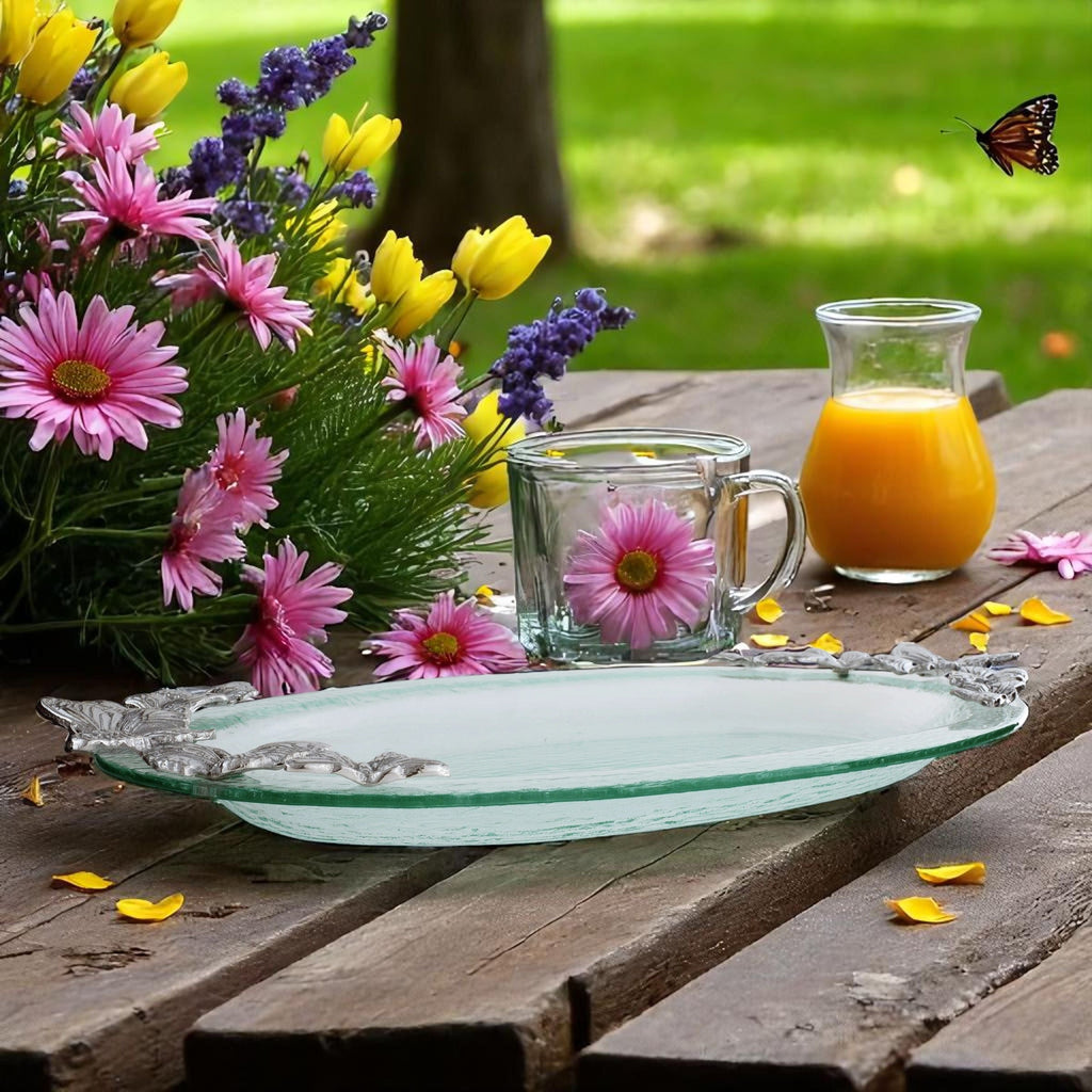 Butterfly Glass Platter Decorative Accent