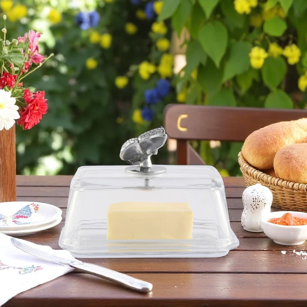 Glass Butterfly Butter Dish