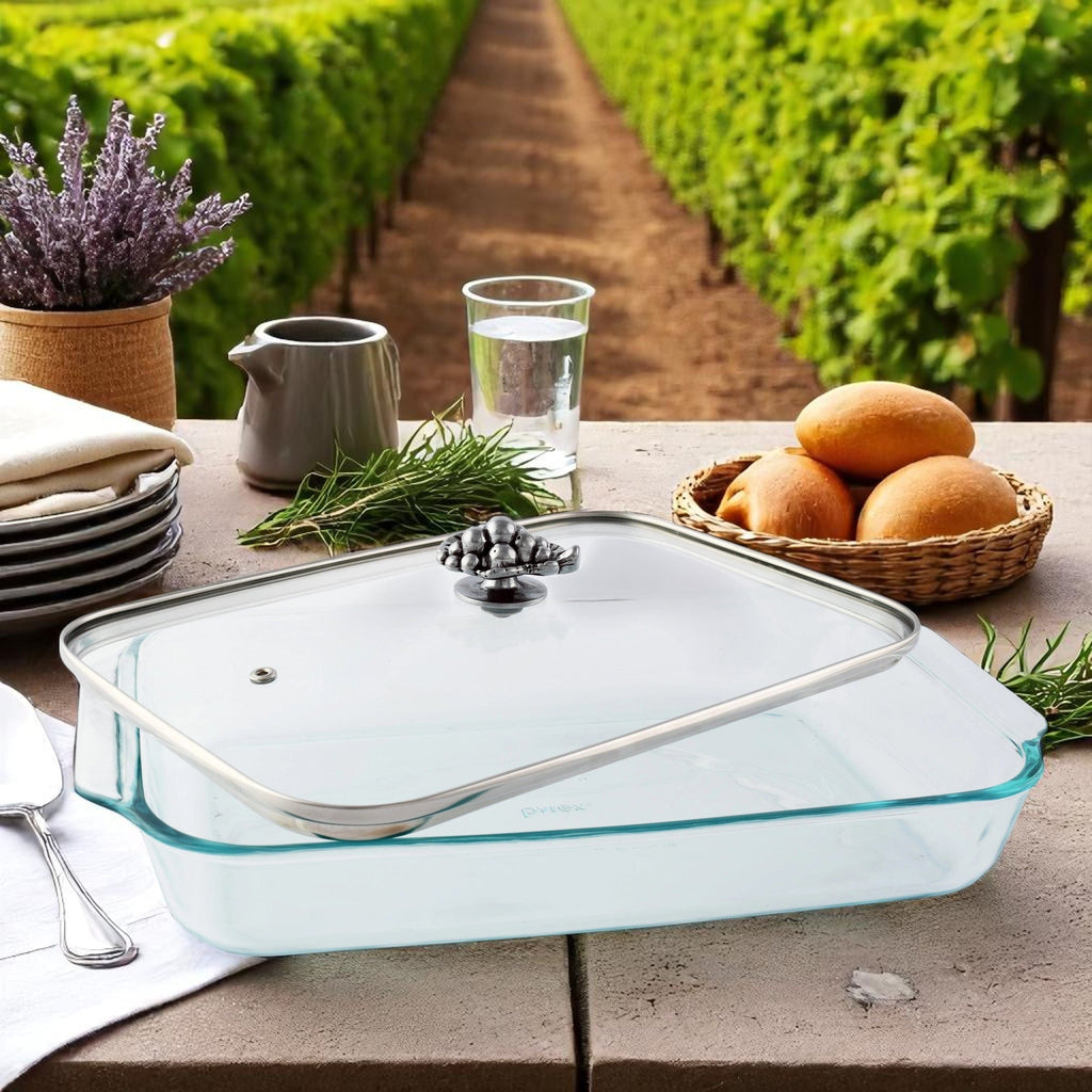 Grape Lid with Pyrex 3-Qt Baking Dish | Elegant Bakeware