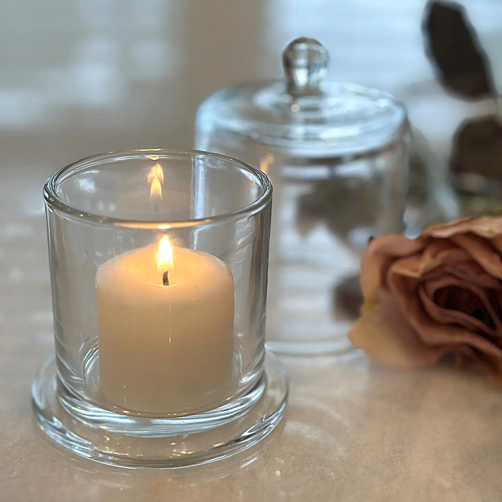 Clear Glass Candle Holder with Decorative Cover