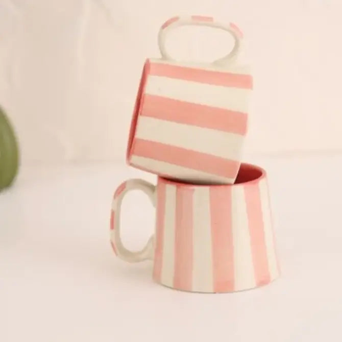 Ceramic Pink Stripe Coffee Cup Set of 4