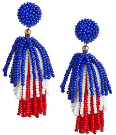 Red, White & Blue Beaded Tassel Earrings