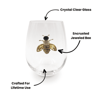 Jeweled Golden Bee Stemless Wine Glasses – Set of 2