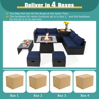 9-Piece Black Wicker Sectional Set with 35-Inch Gas Fire Pit Table