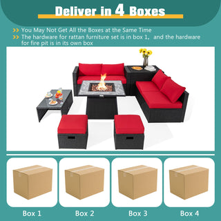 9-Piece Black Wicker Sectional Set with 35-Inch Gas Fire Pit Table