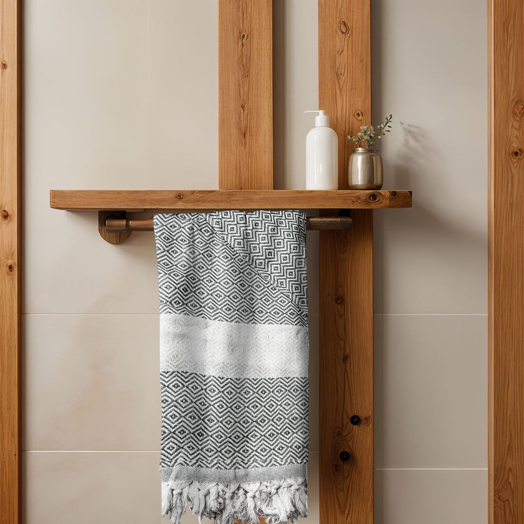 Haley Diamond Turkish Cotton Towel – Jacquard Diamond or Stripe Design (200 GSM)
