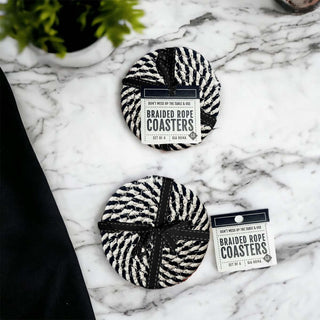 Black & White Braided Rope Coasters – Classic Cotton Drink Coasters (Set of 4)