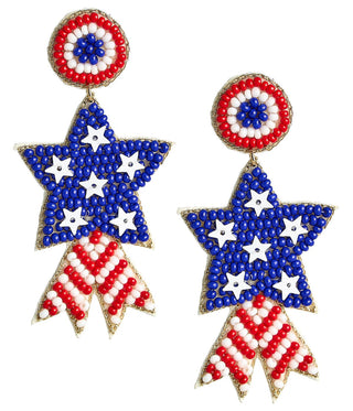 Blue Star Red, White & Blue Beaded Earrings