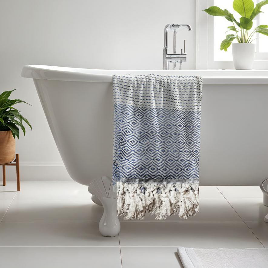 Azra Turkish Cotton Towel – Blue or Gray Woven Design (200 GSM, 40