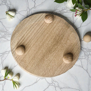 Round Wooden Pedestal Tray – Rustic or Natural Paulownia Wood Display Stand