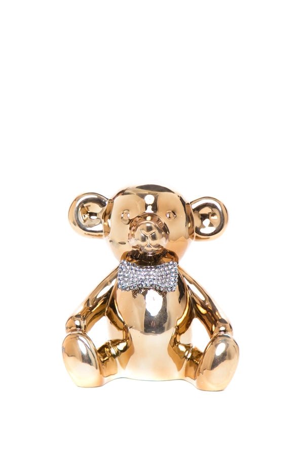 Bronze Bear with Rhinestone Bow Tie Piggy Bank - 8.5
