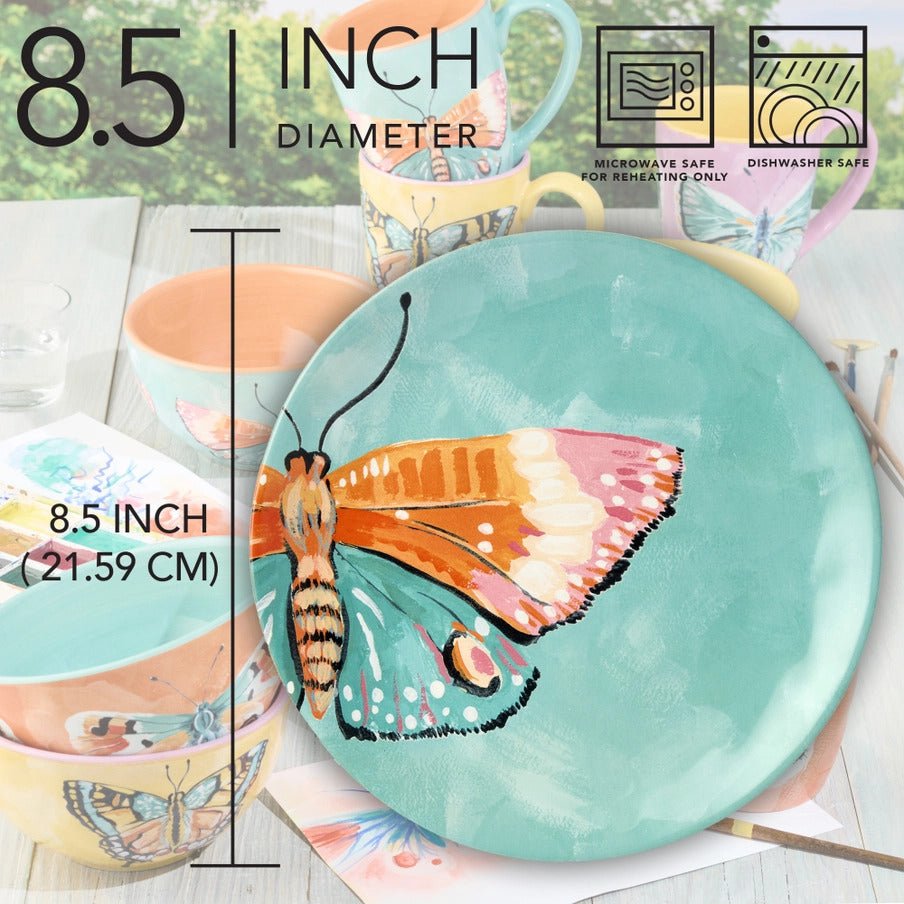 Butterflies Ceramic Dessert Plates - Set of 4 Assorted Designs - Anara Lifestyle