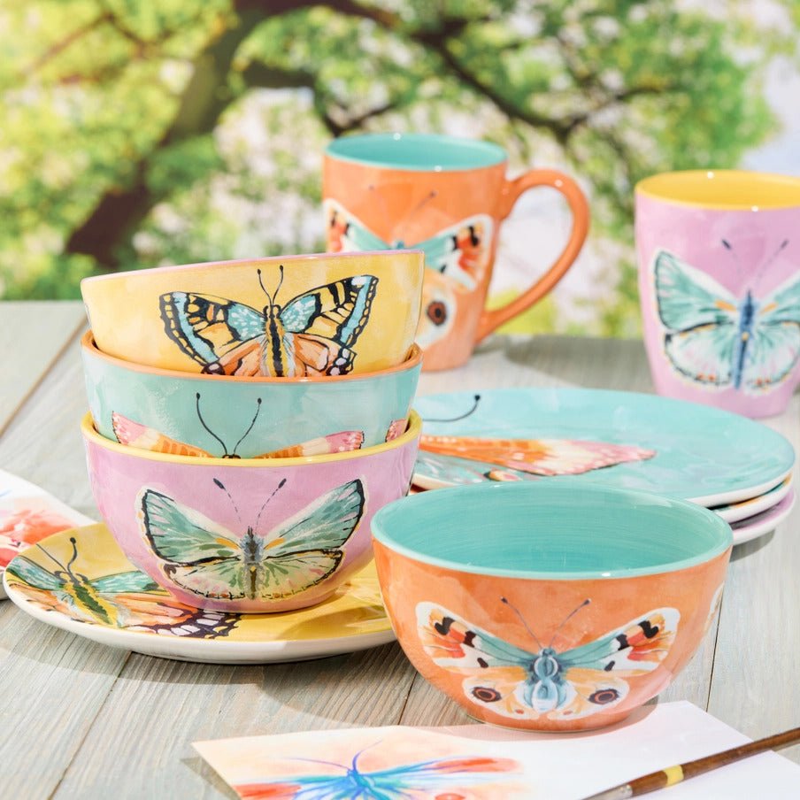 Butterflies Ceramic Dessert Plates - Set of 4 Assorted Designs - Anara Lifestyle