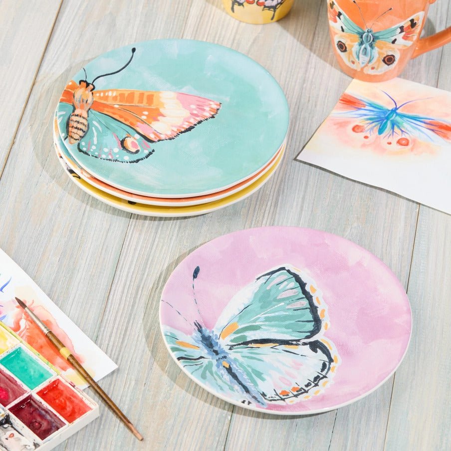 Butterflies Ceramic Dessert Plates - Set of 4 Assorted Designs - Anara Lifestyle