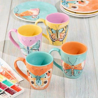Butterflies Ceramic Mugs - Set Of 4 Assorted Designs - Anara Lifestyle