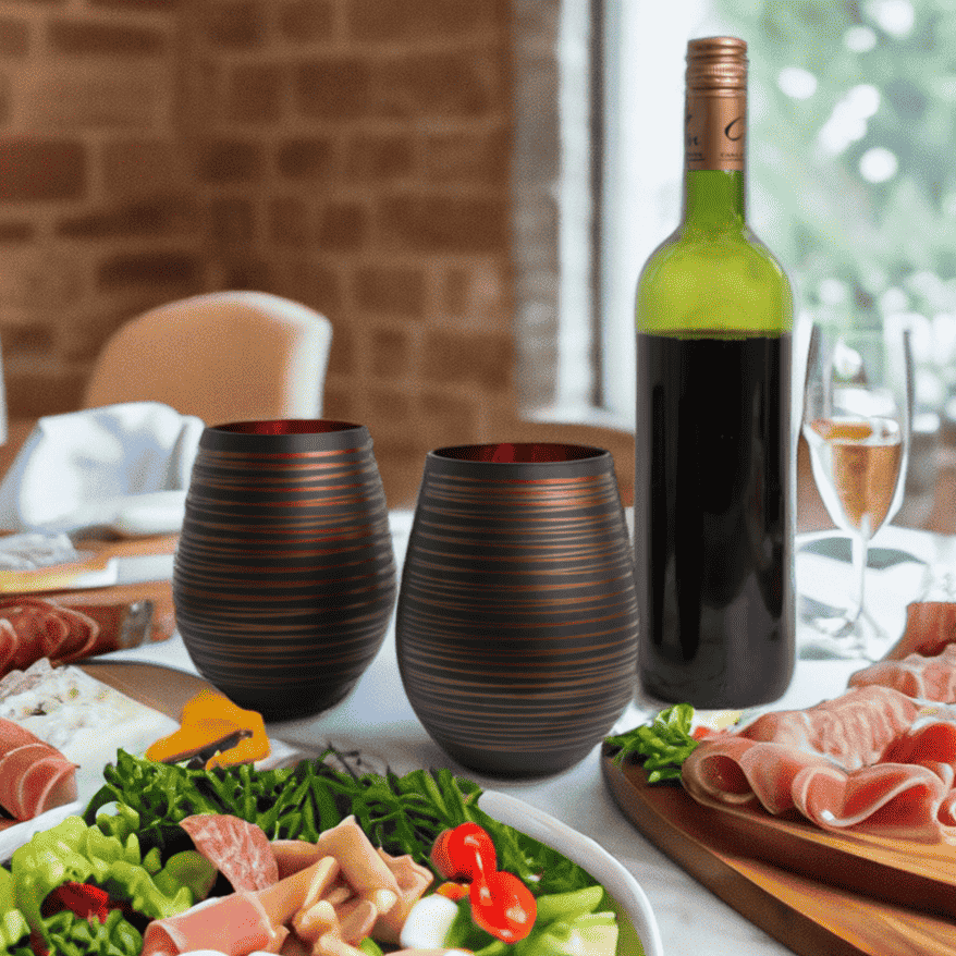 Black Swirl Stemless Wine Glasses with Copper Interior – Set of 2