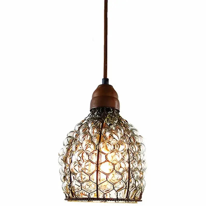 Rusted Chicken-Wire Plug-In Pendant Light with Glass