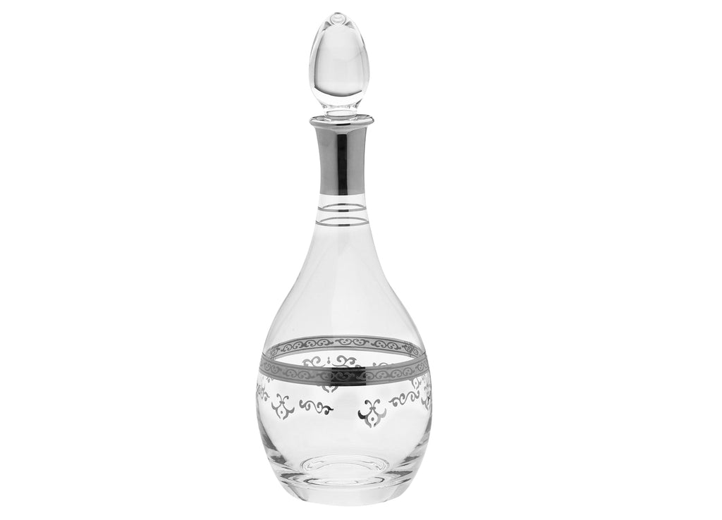 Elegant Glass Wine Bottle with Ornate Silver Detailing