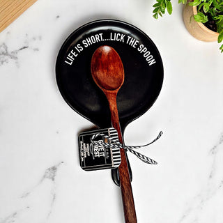 Funny Baking Spoon Rest with Wooden Spoon – Porcelain Kitchen Spoon Holder