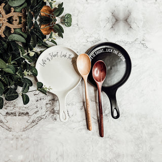 Funny Baking Spoon Rest with Wooden Spoon – Porcelain Kitchen Spoon Holder