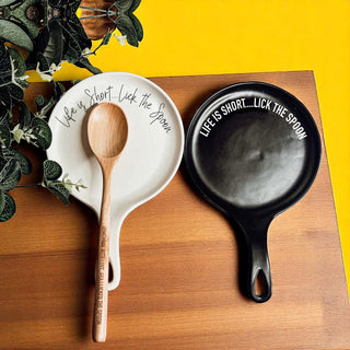 Funny Baking Spoon Rest with Wooden Spoon – Porcelain Kitchen Spoon Holder