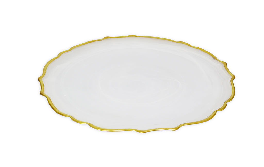Elegant White Alabaster Dinner Plates with Gold Trim – Set of 4