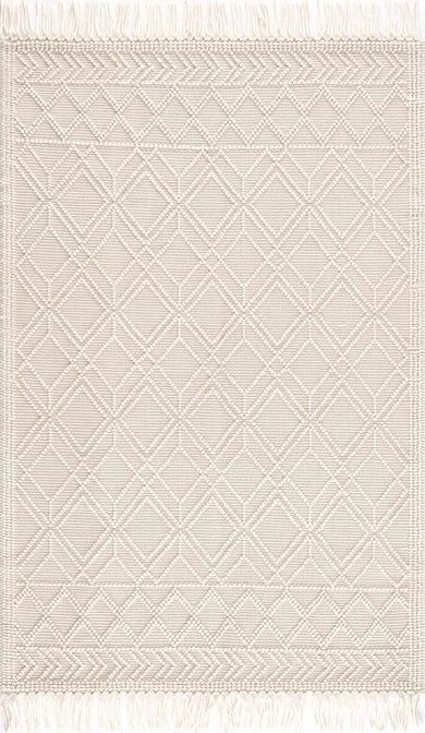 Ramsbury Beige Trellis Wool Rug – Premium Soft Wool Area Carpet
